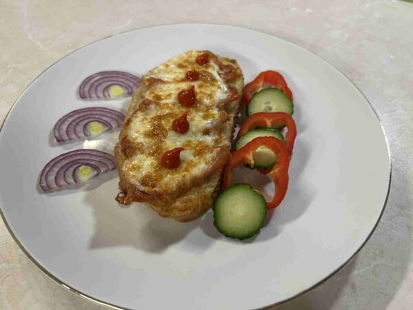 Offenes Schinkensandwich im Airfryer